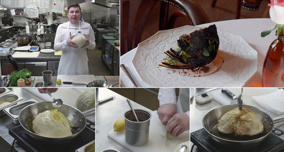 Капуста на сковороде с соусом тоннато