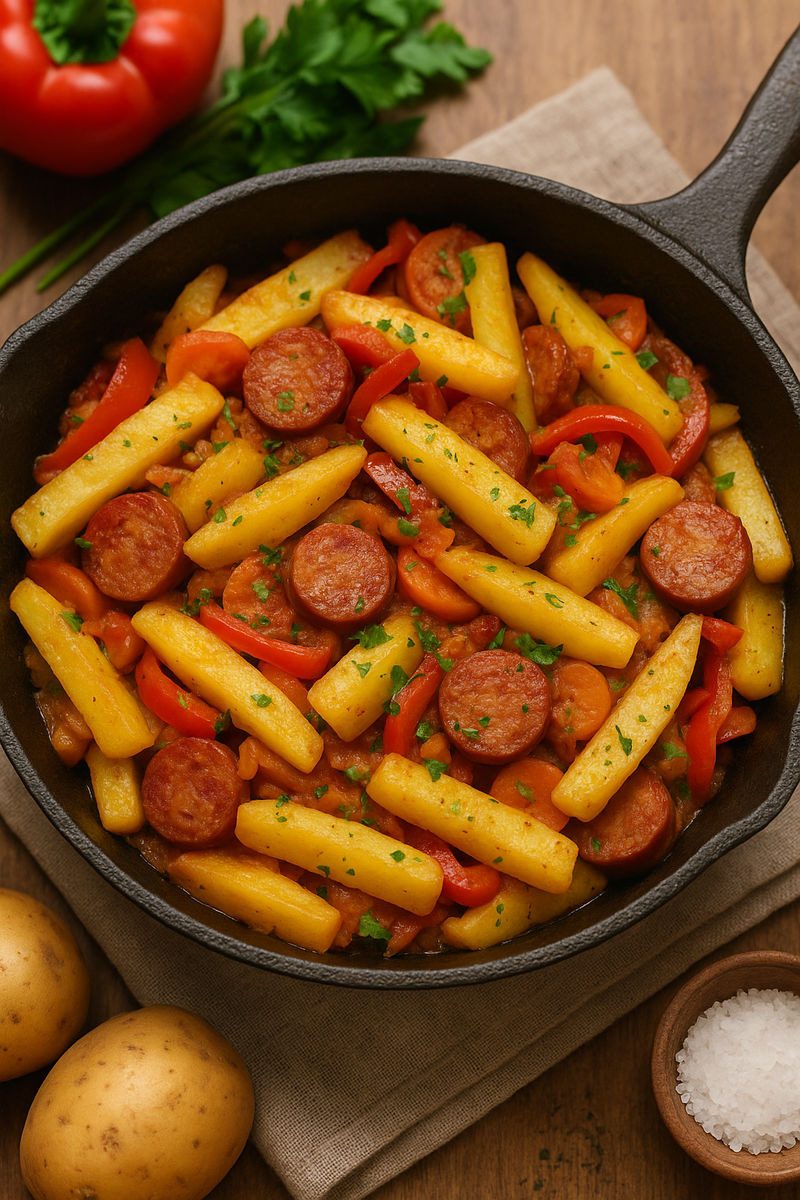 Вкусный и быстрый ужин: картошка с колбасой и овощами на сковороде